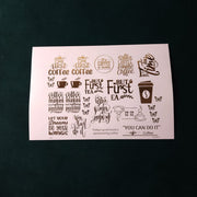 A5 Coffee & Tea Embossed Sticker Sheet.